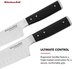 KitchenAid Gourmet Forged Triple Rivet Santoku Knife Set with Custom-Fit Blade Covers, 7-inch Santoku Knife, 5-inch Santoku Knife, 2-Piece Set, High-Carbon Japanese Stainless Steel Blades, Black