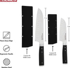 KitchenAid Gourmet Forged Triple Rivet Santoku Knife Set with Custom-Fit Blade Covers, 7-inch Santoku Knife, 5-inch Santoku Knife, 2-Piece Set, High-Carbon Japanese Stainless Steel Blades, Black