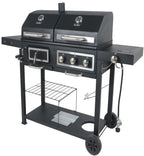 Dual Fuel Gas & Charcoal Combo BBQ Grill,Side Burner, Black with , NEW