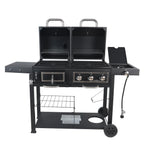 Dual Fuel Gas & Charcoal Combo BBQ Grill,Side Burner, Black with , NEW