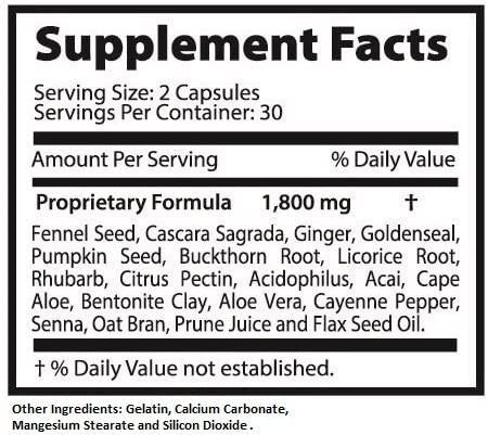 Super Colon 1800 Weight Loss Detox Cleanse All Natural with Acai Fruit and Fennel Seeds 60 Capsules Per Bottle 50 Bottles