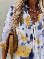 V-neck Floral Print Loose Long-sleeved Blouse