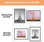 upsimples 12x16 Picture Frame Set of 5, Display Pictures 8.5x11 with Mat or 12x16 Without Mat, Wall Gallery Photo Frames, Dark Gray