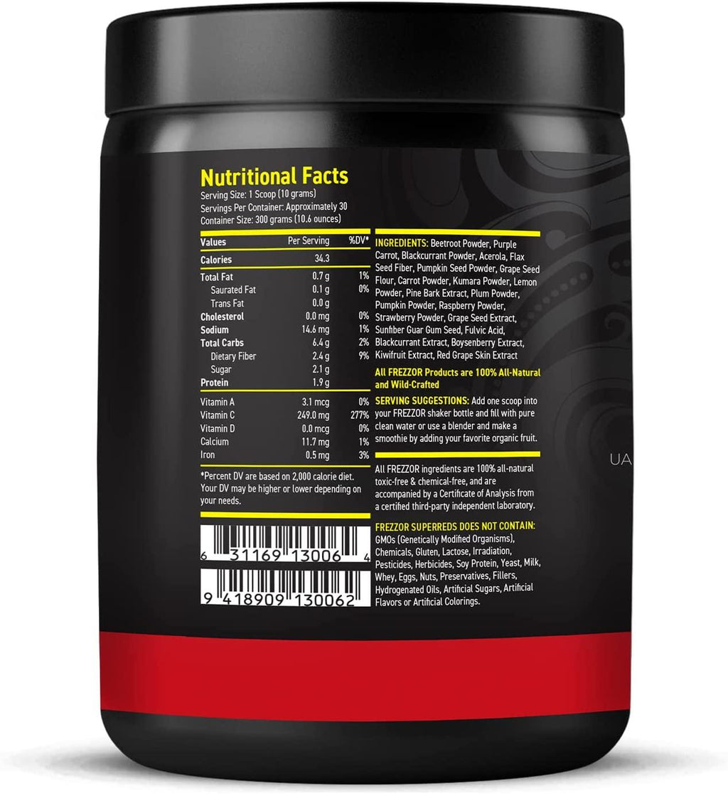 FREZZOR Super Reds Powder with UAF1000+, All-Natural New Zealand Red Superfood with Essential Red Fruits, Veggies Berries & Beets, Antioxidants, Enzymes, Energy Drink, 1500 Grams, 150 Serves, 5 Jars