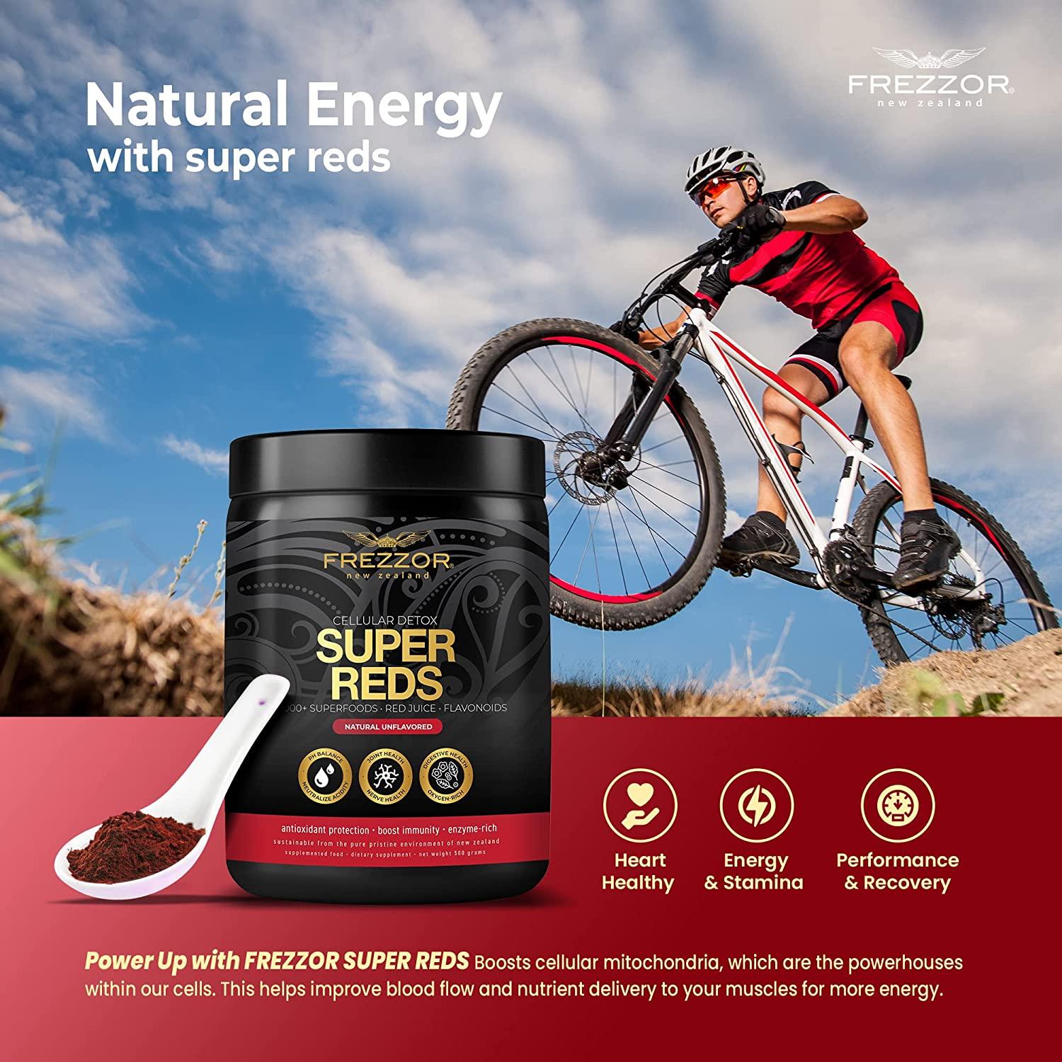 FREZZOR Super Reds Powder with UAF1000+, All-Natural New Zealand Red Superfood with Essential Red Fruits, Veggies Berries & Beets, Antioxidants, Enzymes, Energy Drink, 1500 Grams, 150 Serves, 5 Jars