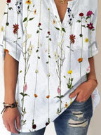 Ladies V-neck Floral Print Fashion Short-sleeved Blouse