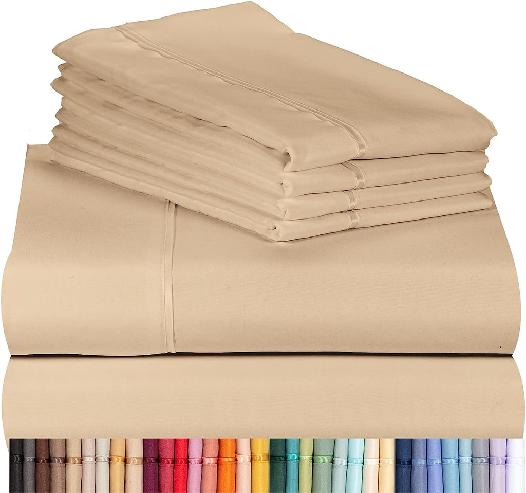 LuxClub 6 PC California King Size Sheet Set Bamboo Sheets Deep Pockets 18" Eco Friendly Wrinkle Free Cooling Sheets Machine Washable Hotel Bedding Silky Soft - Light Khaki California King