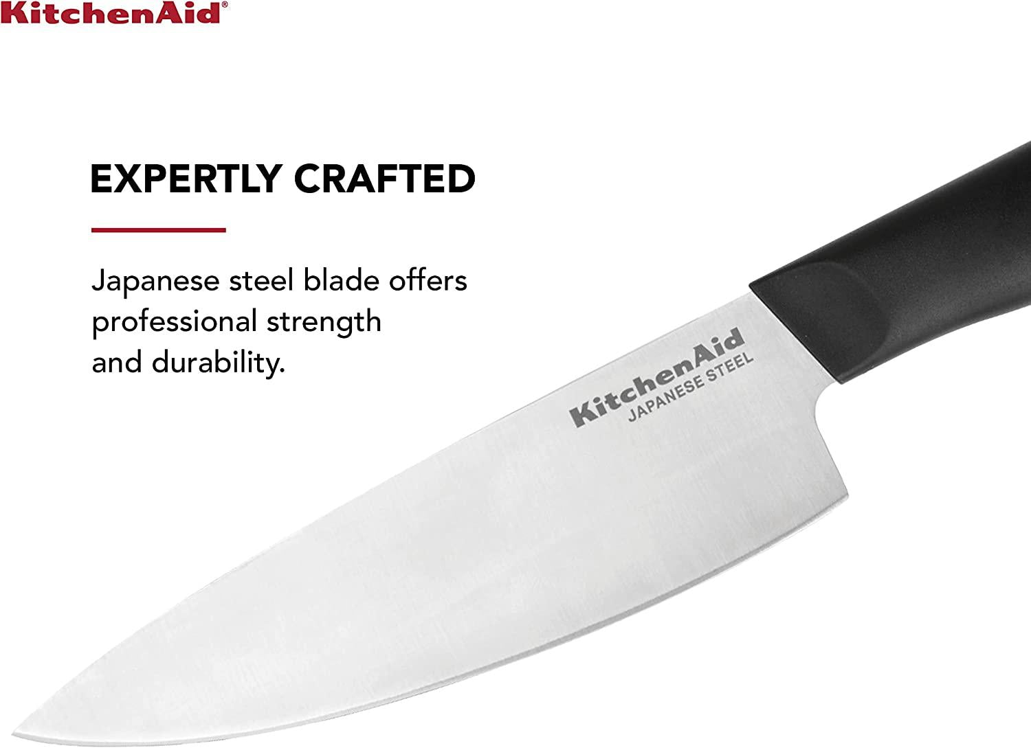 KitchenAid Classic Chef Knife with Custom-Fit Blade Cover, 6-inch, Sharp Kitchen Knife, High-Carbon Japanese Stainless Steel Blade, Black