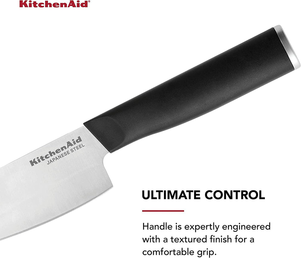KitchenAid Classic Chef Knife with Custom-Fit Blade Cover, 6-inch, Sharp Kitchen Knife, High-Carbon Japanese Stainless Steel Blade, Black