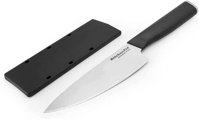 KitchenAid Classic Chef Knife with Custom-Fit Blade Cover, 6-inch, Sharp Kitchen Knife, High-Carbon Japanese Stainless Steel Blade, Black