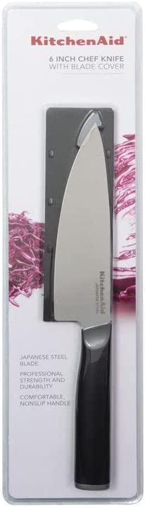 KitchenAid Classic Chef Knife with Custom-Fit Blade Cover, 6-inch, Sharp Kitchen Knife, High-Carbon Japanese Stainless Steel Blade, Black