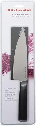 KitchenAid Classic Chef Knife with Custom-Fit Blade Cover, 6-inch, Sharp Kitchen Knife, High-Carbon Japanese Stainless Steel Blade, Black