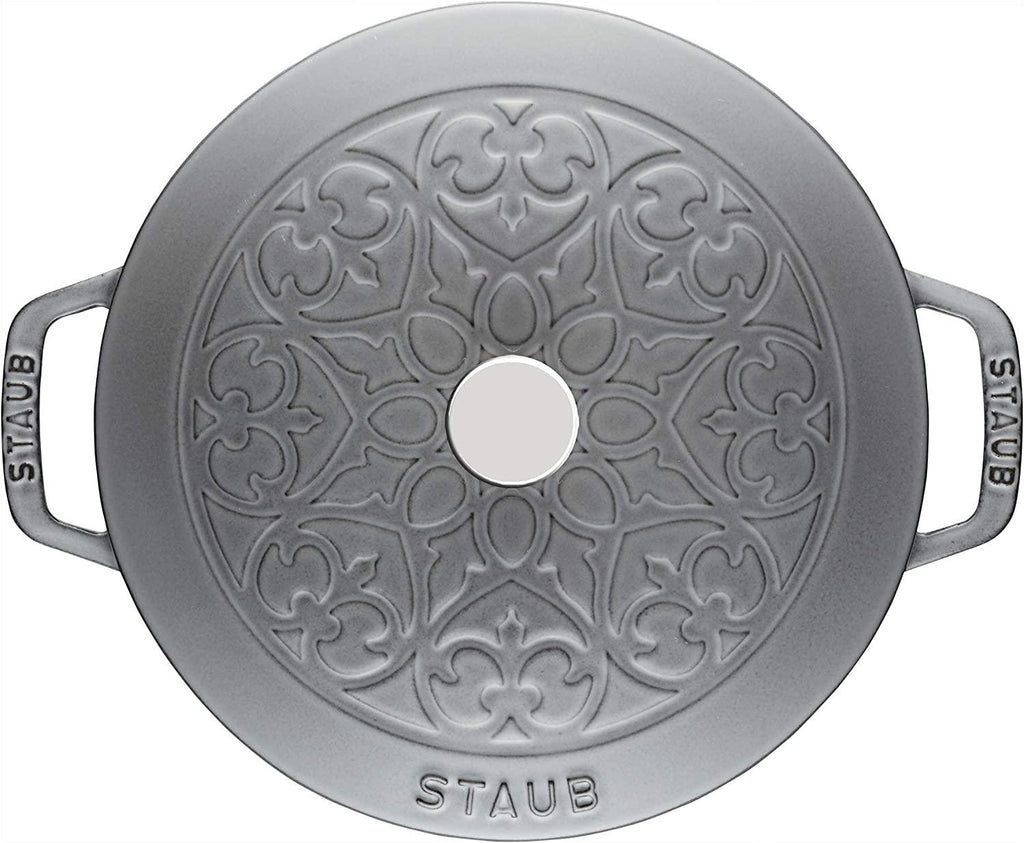 Staub Cast Iron 3.75-qt Essential French Oven with Lilly Lid - Graphite Grey, Made in France
