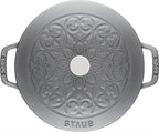 Staub Cast Iron 3.75-qt Essential French Oven with Lilly Lid - Graphite Grey, Made in France