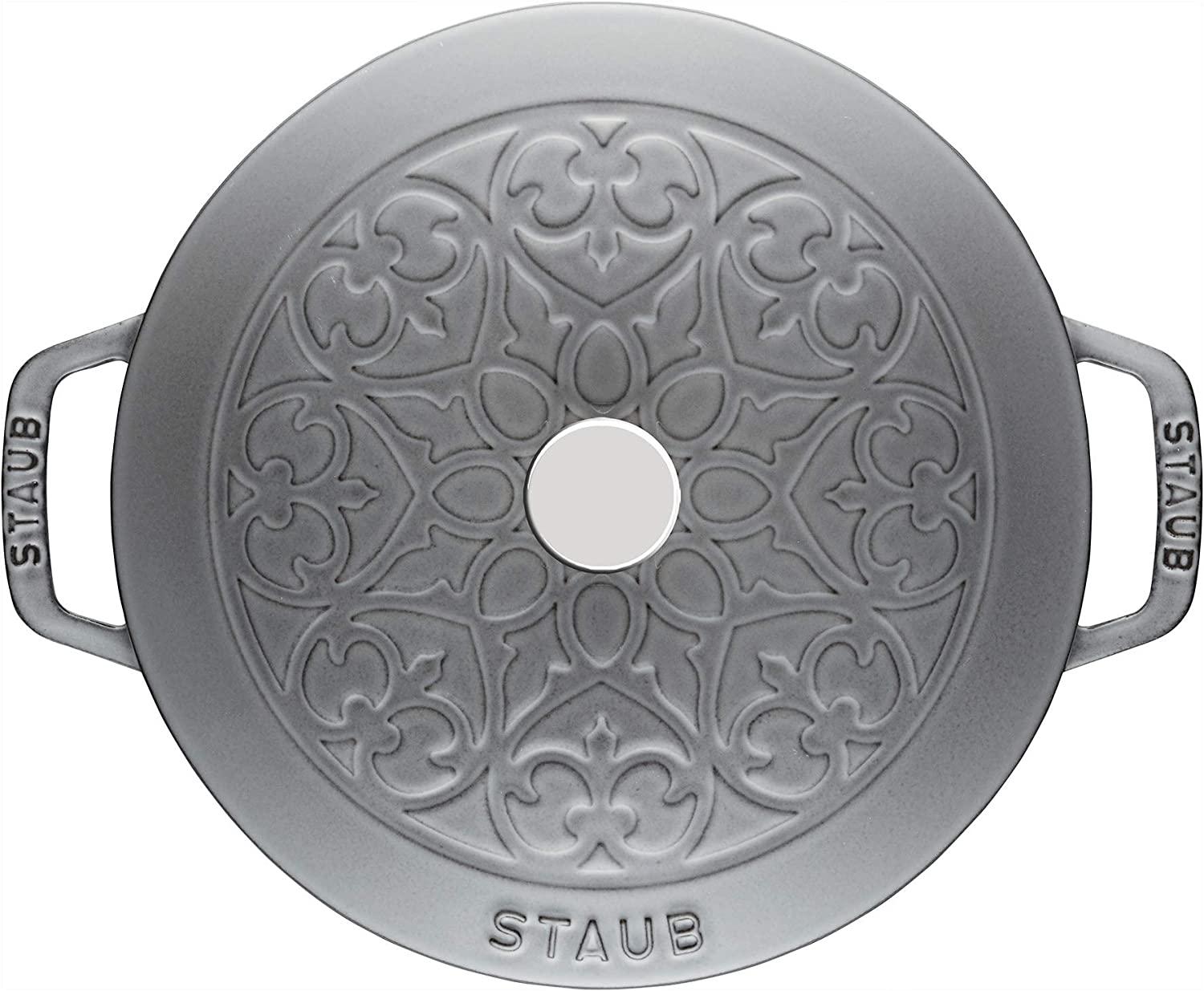 Staub Cast Iron 3.75-qt Essential French Oven with Lilly Lid - Graphite Grey, Made in France