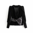 velvet v-neck coat