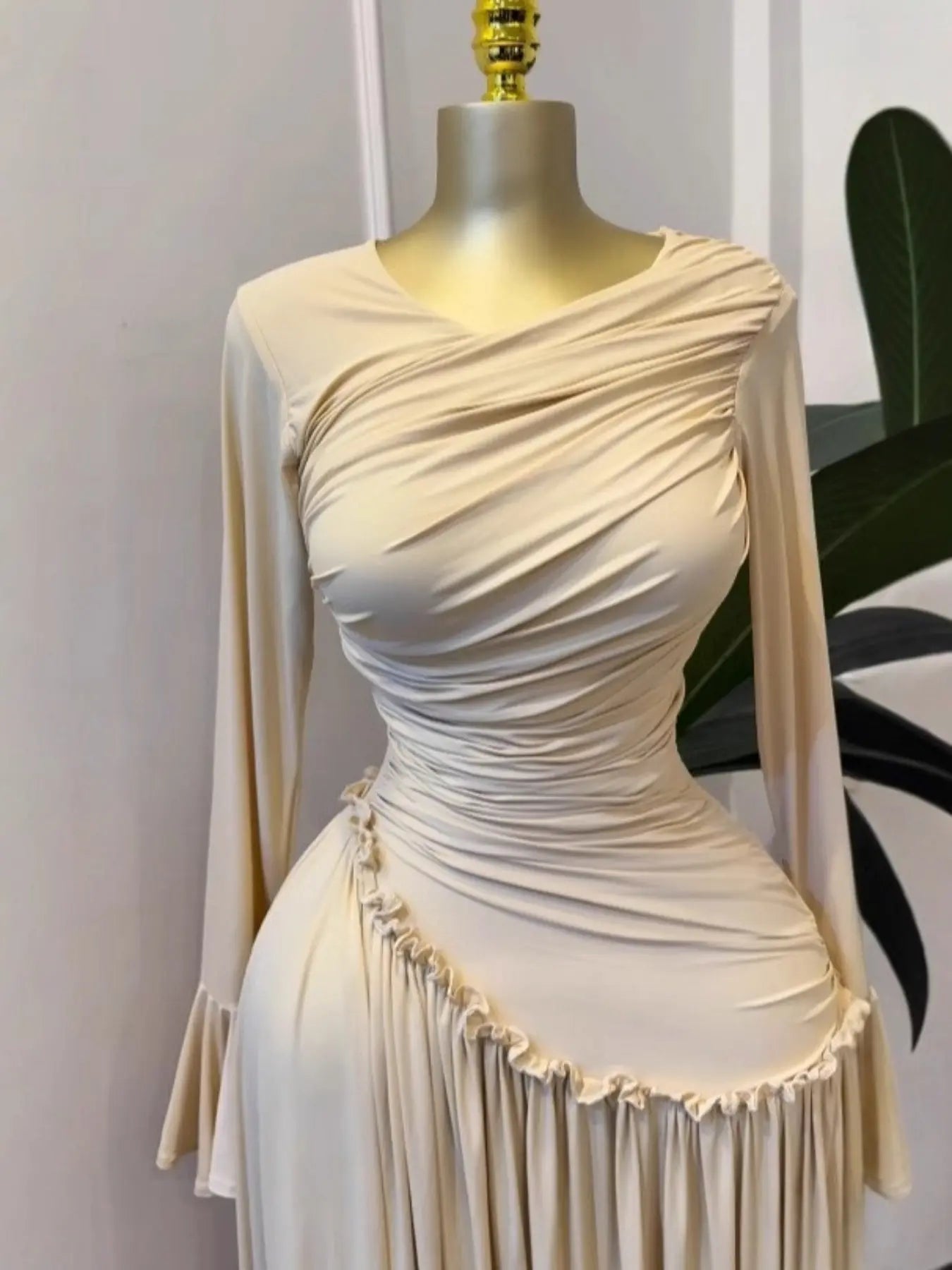PULKRITU Elegant Chic Women's Long Sleeve O-Neck Big Swing Maxi Dress Woven, Fall & Winter Wear, Sweet Holiday Birthday Party Sexy Dress, Casual Style