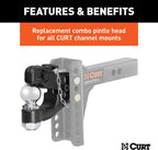 CURT 45919 Channel Mount Pintle Attachment with 2-Inch Ball, 10,000 lbs, Shank Required , Black