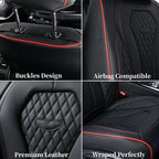 Coverado Leather Seat Covers Front, 2-Pack Universal Seat Covers for Cars, Waterproof Luxury Leatherette Car Seat Cushions, Auto Car Seats Protectors, Driver Seat Covers Fit for Most Vehicles Red line