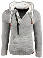 mens letter v-neck zip knit pullover casual drawstring hooded sweaters