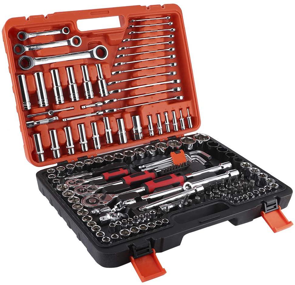 Acouto Ratchet Socket Set for Auto Repairing,150Pcs Ratchet Socket Set Vehicle Maintenance Repair Toolbox Combination Wrench Hand Tool