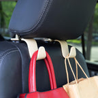 Amooca Universal Multifunctional Car Vehicle Headrest Hook, Organizer Hanger Storage Hook for Bag Purse Cloth Grocery (Beige Set of 4)