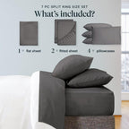 LuxClub 7 PC Split King Sheet Set Bamboo Sheets Deep Pockets 18" Eco Friendly Wrinkle Free Cooling Sheets Machine Washable Hotel Bedding Silky Soft - Dark Grey Split King