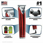 Wahl 9864r Clipper  Steel Lithium Ion Plus Beard Trimmer Deluxe Kit Red