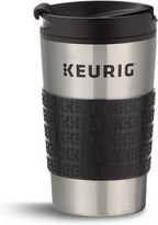 Keurig K-Mini Single Serve K-Cup Pod Coffee Maker, Poppy Red &amp; Travel Mug Fits K-Cup Pod Coffee Maker, 1 Count (Pack of 1), Stainless Steel