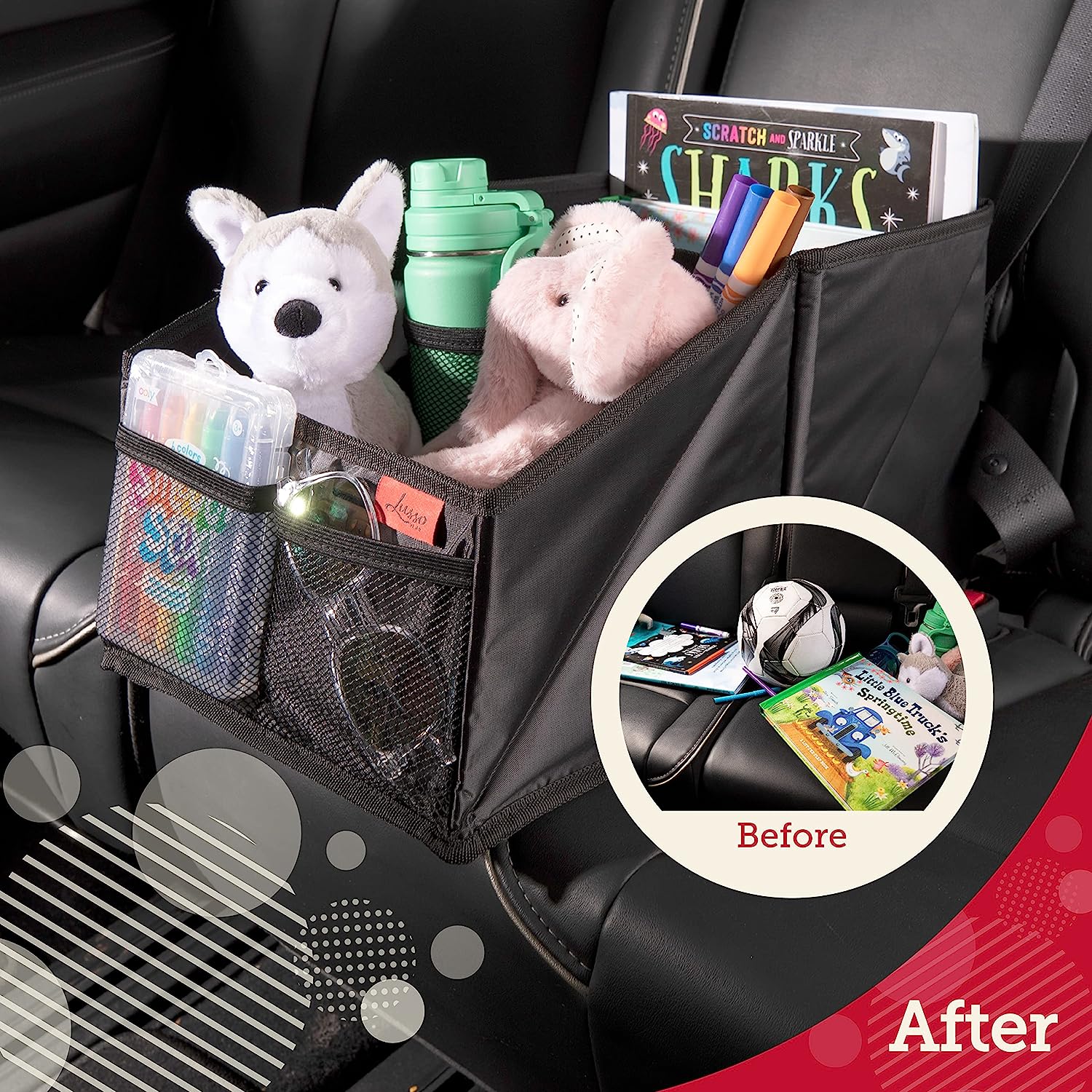 Lusso Gear Car Seat Organizer for Front or Backseat - Great for Adults &amp; Kids, Features 9 Storage Compartments for Toys, Magazines, Tissues, Maps, Books, Documents, Games &amp; More (Floral)