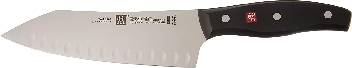 ZWILLING Twin Signature 7-inch Hollow Edge Rocking Santoku Knife, Razor-Sharp, Made in Company-Owned German Factory with Special Formula Steel perfected for almost 300 Years, German Knife