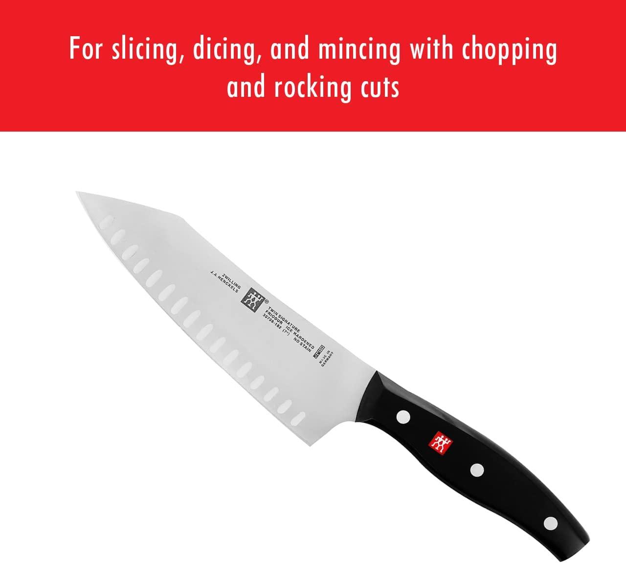 ZWILLING Twin Signature 7-inch Hollow Edge Rocking Santoku Knife, Razor-Sharp, Made in Company-Owned German Factory with Special Formula Steel perfected for almost 300 Years, German Knife