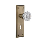 York Plate Interior Mortise Crystal Glass Door Knob in Antique Brass