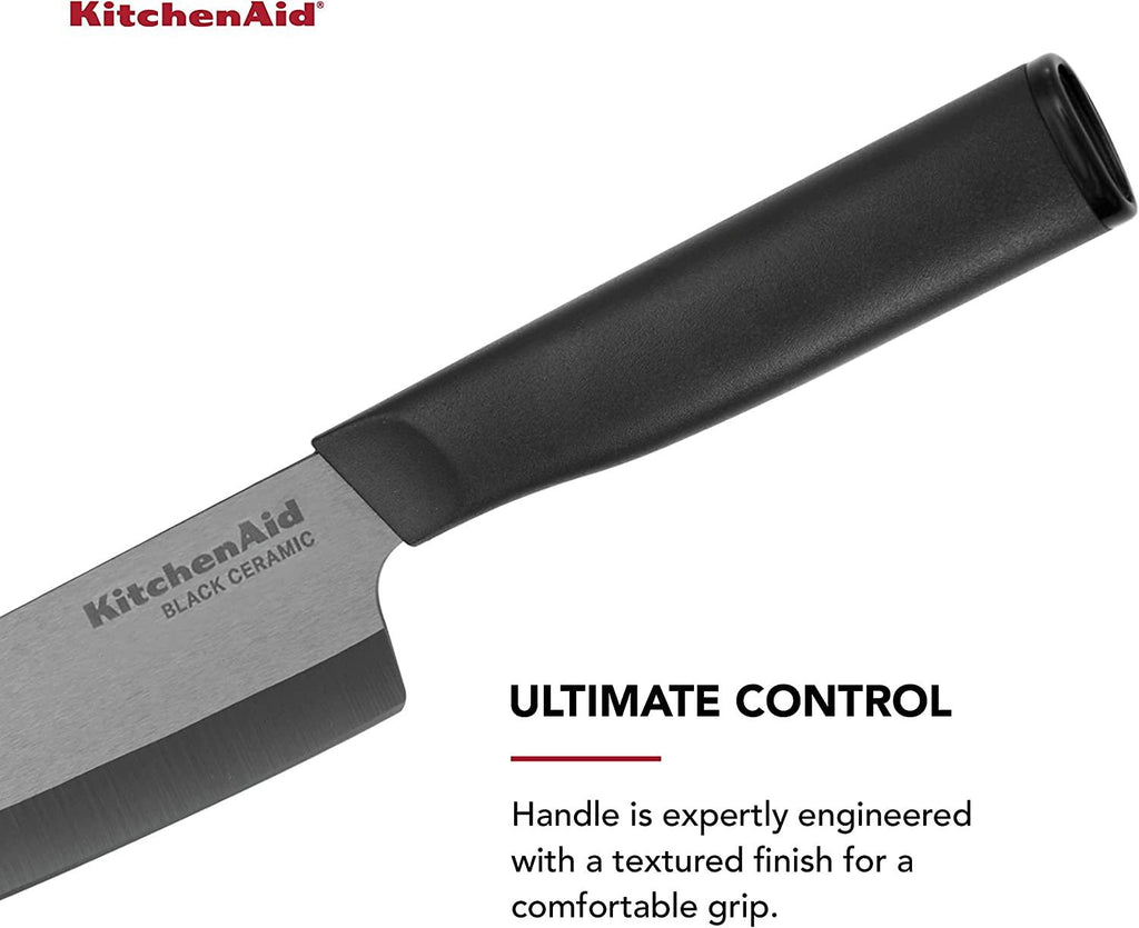 KitchenAid Classic Ceramic Chef Knife with Custom-Fit Blade Cover, Sharp Kitchen Knife, Dishwasher-Safe, 6-Inch, Black