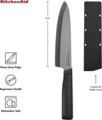 KitchenAid Classic Ceramic Chef Knife with Custom-Fit Blade Cover, Sharp Kitchen Knife, Dishwasher-Safe, 6-Inch, Black