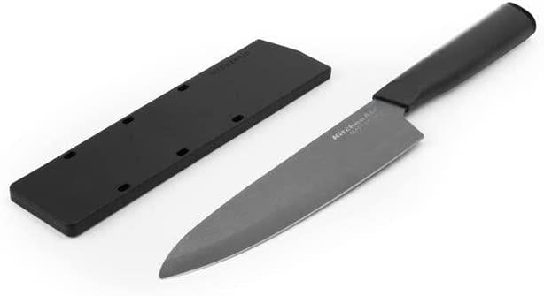 KitchenAid Classic Ceramic Chef Knife with Custom-Fit Blade Cover, Sharp Kitchen Knife, Dishwasher-Safe, 6-Inch, Black