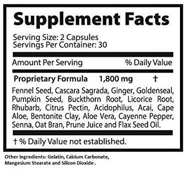 Super Colon 1800 Max Strength Weight Loss Detox Cleanse All Natural with Acai Fruit and Fennel Seeds1 Bottle 60 Capsules Per Bottle 50 Bottles