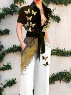 Fashion Butterfly Print Colorblock Jumpsuit Womens