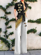 Fashion Butterfly Print Colorblock Jumpsuit Womens