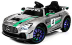 12V Mercedes GT4 Sport Ride on power electric car For Kids with Remote Control LED lights Opening doors MP3 - Silver