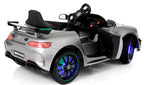 12V Mercedes GT4 Sport Ride on power electric car For Kids with Remote Control LED lights Opening doors MP3 - Silver