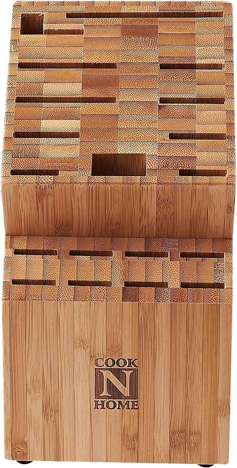 Cook N Home 20 Slot Large Bamboo Knife Block Holder without Knives, Countertop Butcher Block Kitchen Knife Stand, Hold Multiple Large Blade Knives, Wider Slots for Easier Storage