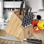 Cook N Home 20 Slot Large Bamboo Knife Block Holder without Knives, Countertop Butcher Block Kitchen Knife Stand, Hold Multiple Large Blade Knives, Wider Slots for Easier Storage
