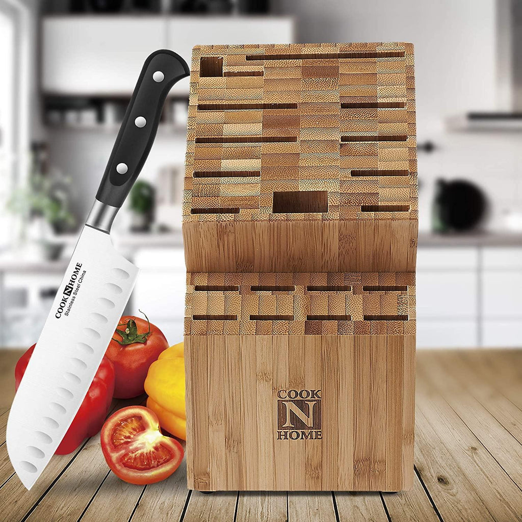 Cook N Home 20 Slot Large Bamboo Knife Block Holder without Knives, Countertop Butcher Block Kitchen Knife Stand, Hold Multiple Large Blade Knives, Wider Slots for Easier Storage