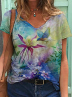 Floral Digital Print Fashion Short-sleeved T-shirt