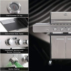 Propane Gas Grill 4 Burners with Cover  Steel CooGrill Outdoor BBQ