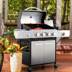 Propane Gas Grill 4 Burners with Cover  Steel CooGrill Outdoor BBQ