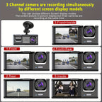 3 Channel Dash Cam Front And Rear Inside,1080P Dash Cam IR Night Vision, Loop Recording Car DVR Camera 3 Lens  With 2 Inch IPS Screen 3 Cameras Car Dashcam,car Black Box Recording At Same Time,Wide Angle Dashboard Camera Recorder