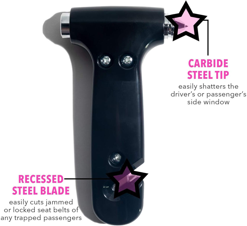 Super-Cute Safety Hammer - Emergency Automotive Escape Hammer Tool, Seat Belt Cutter &amp; Car Window Break Tool - Pink &amp; Black, 2 Count