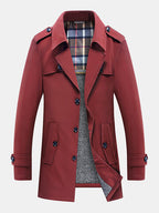 mens plush lined warm button front lapel casaul slant pocket overcoats